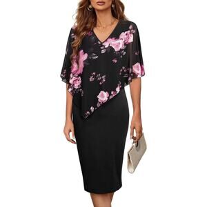 Bodhi Talk Womens Sleeveless Shawl Dress Formal Chiffon Cape Pencil Dress XXL